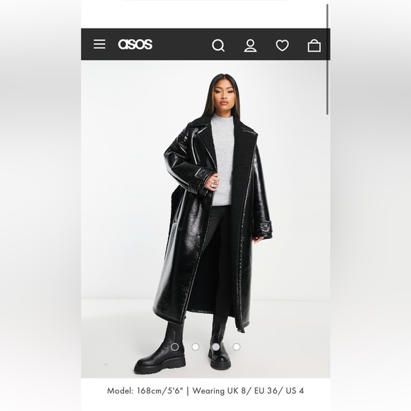 Women ASOS DESIGN oversized borg bonded and vinyl trench coat in black - Picture 7 of 7